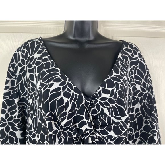 Merona Size 4 Blouse Women Plus Size 2X 3X See Measurements Black White Top - Picture 2 of 10